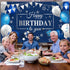 Sumind Happy Birthday Decorations Backdrop Banner, Navy Blue and Silver Party Decoration Sign for Men Women, 72.8 x