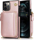 Asuwish iPhone 12 Pro Max Wallet Case: Leather Flip Cover with Zipper Card Holder, Screen Protector, Stand - Rose Gold.