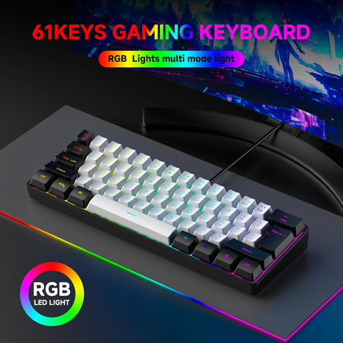 REBOCOON 61-Key 60% 8-Color 10/8/7) Compact RGB Gaming Keyboard Layout, Ergonomic Membrane Keys, Backlight, Plug & Play
