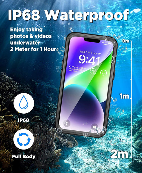 Beeasy for iPhone 14 Waterproof Case - Compatible with MagSafe, IP68 Underwater Military Grade, Shockproof Rugged