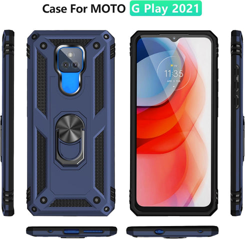 Moto G Play 2021 Case with Tempered Glass Screen Protector, Military Grade Rugged Anti-Scratch Cover, Navy