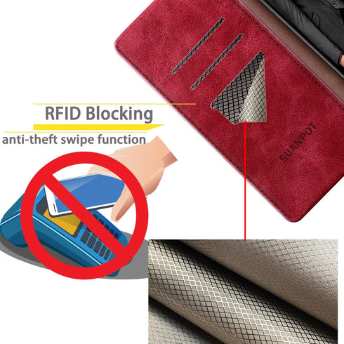 SUANPOT RFID Blocking Leather Wallet Case for Samsung Galaxy A02S, Flip Folio Book Phone Case, Shockproof Cover for Men