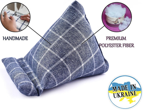 Handmade Phone Pillow Holder - The Wedge Mobile Device Stand for All Smartphones, 7 x 6.1 x 5.5 Inches (Gray Plaid-1)
