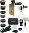Cell Phone Camera Lens Kit, 11 in 1 Universal with 20x Telephoto Lens, Wide Angle, Macro, Fisheye, Tripod - Black