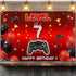 Level 7 Unlocked Backdrop Banner Decorations for Video Game On Happy 7th Birthday, Red and Black Theme