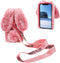 3D Bunny Ears Plush Case for iPod Touch 5/6/7, Winter Warm Handmade Bling Diamond Soft Cover, Pink