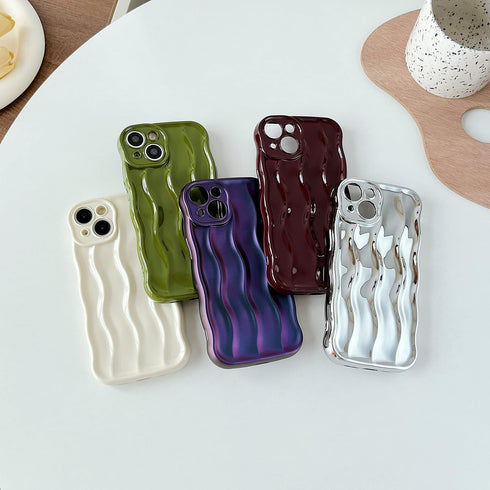 Caseative iPhone 12 Case, Water Ripple Pattern Curly Wave Frame Soft Cover - White