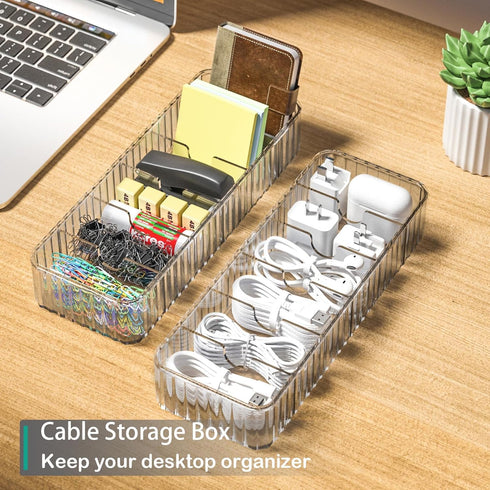 Cable Storage Boxes Organizers 2 Pack, Stackable Cord Charger Storage Organizer Box Case with 20pcs Cable Ties, Clear