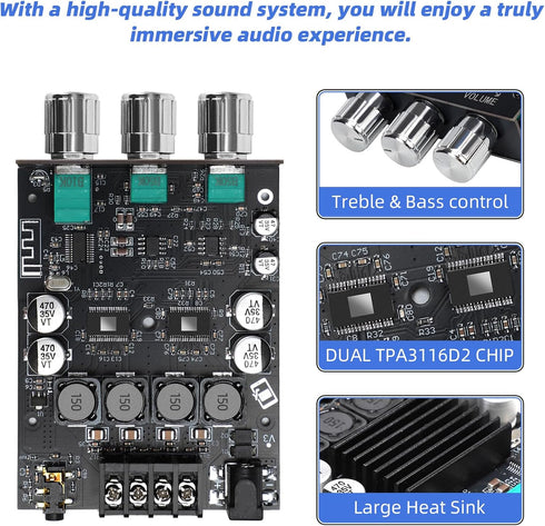 Cozychord ZK-1002T 5.0 200W 2.0 12V-24V Bluetooth Stereo Amplifier Board, HiFi Channel Mini Audio Amp Module