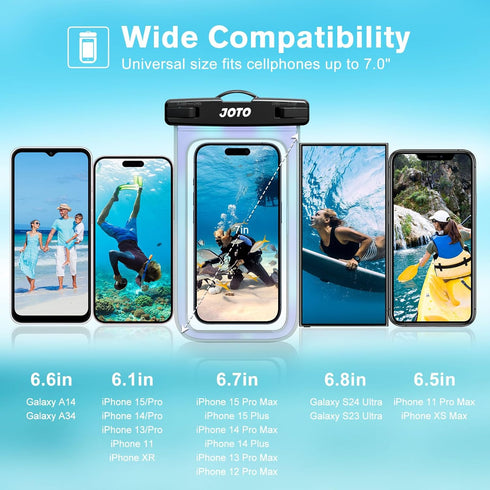 JOTO Universal Waterproof Phone Pouch, Cellphone Dry Bag Case for iPhone 15, Galaxy S23, Pixel up to 7" - Sparkle