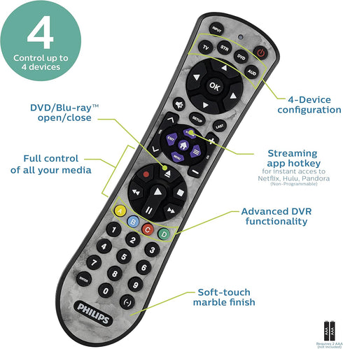 Philips Universal Remote Control for Samsung TV, Replacement for Smart TV, 4 Device, Marble