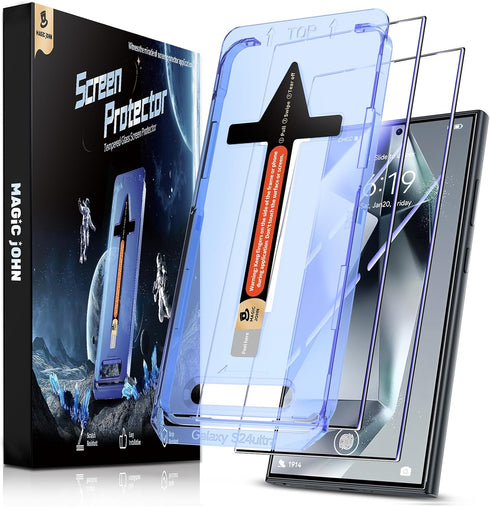 Samsung Galaxy S24 Ultra Magic John 2 Pack Tempered Glass Screen Protector, HD Clear, Bubble Free, Easy Install, Auto