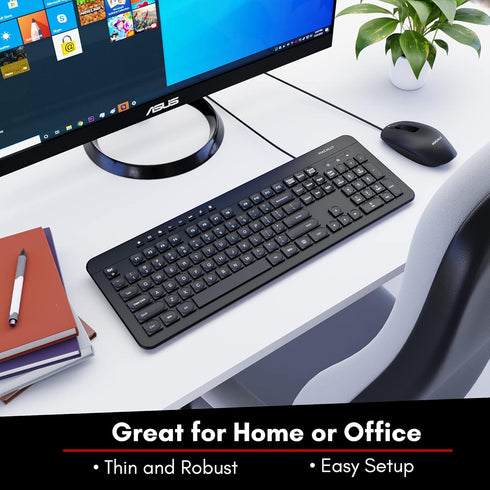 Wired Keyboard and Mouse Combo, Macally Slim Full Sized Ergonomic USB for Laptop and Desktop