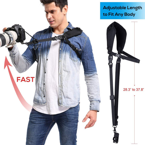 waka Quick Release Camera Neck Strap - Adjustable Shoulder Sling for Nikon, Canon, Sony, Fuji DSLR Cameras (Black)