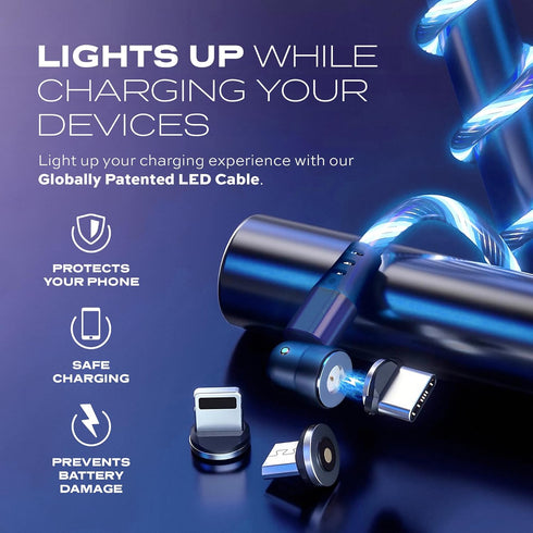 Statik GloBright 360 Magnetic Charging Cable, Light Up Magnetic USB C Charging Cable, Glowing Phone Charger Cord 3FT/1M