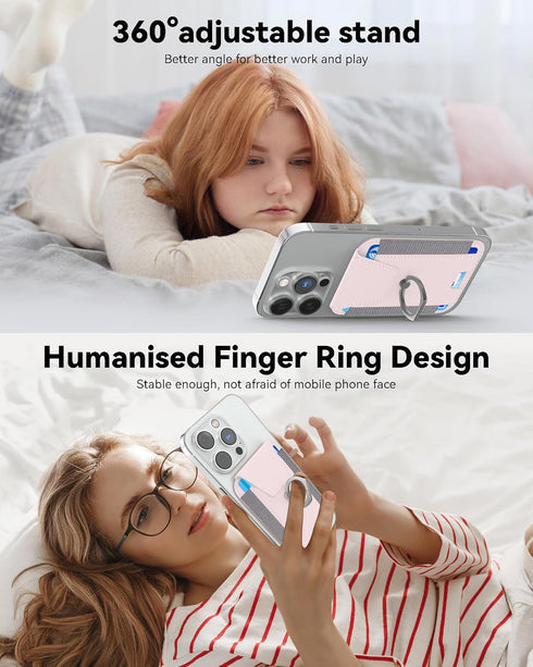 Magnetic Wallet with Card Holder, Compatible with Mag-Safe, Leather Card Holder Wallet with Phone Ring for iPhone
