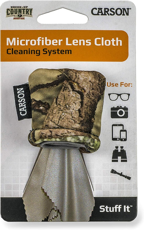 Carson Stuff-It Microfiber Lens Cloth Cleaning System - 6.25'' x 6.25'' for Eyeglasses, Cameras (Mossy Oak)