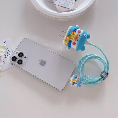 3D Cute Cartoon Charger Protector Case for Apple 20W USB-C Power Adapter and Lightning Cable (Hat Duck)