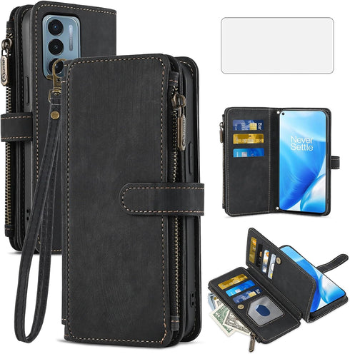 Asuwish Phone Case for OnePlus Nord N200 5G, Wallet Cover with Tempered Glass Screen Protector, Flip Card Holder