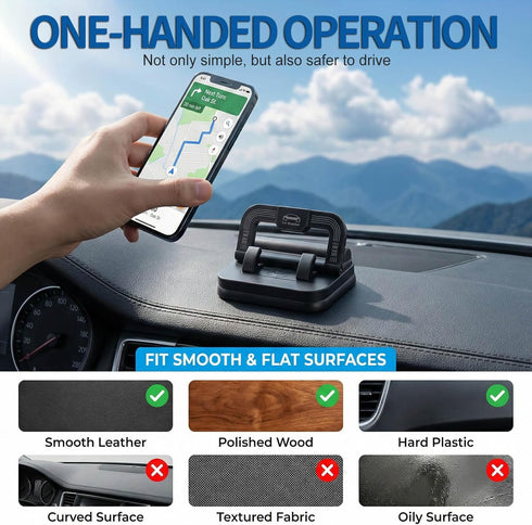 Generic 2-in-1 360 Car Dashboard Phone Mount with Roll-Up License Plate Holder, Adjustable Viewing, Shockproof