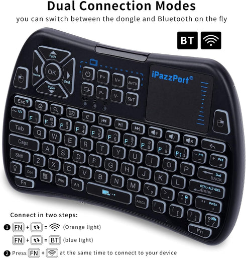 iPazzPort Bluetooth Mini Keyboard (IR Learning) Touchpad Mouse, Backlit 2.4GHz Wireless Keypad Remote Controller