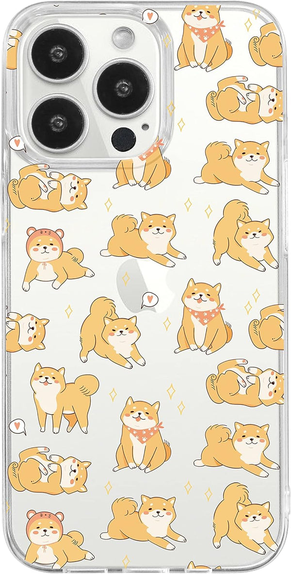 Blingy's iPhone 13 Pro Case (6.1 inch), Cute Shiba Inu Dog Cartoon Design, Transparent Soft TPU Protective Clear Case
