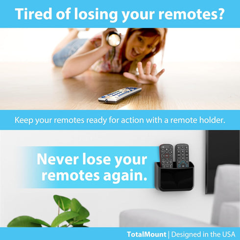 TotalMount Universal Remote Control Holder, Attaches to Wall or Back of TV, Compatible with All TV Remotes, Large Two