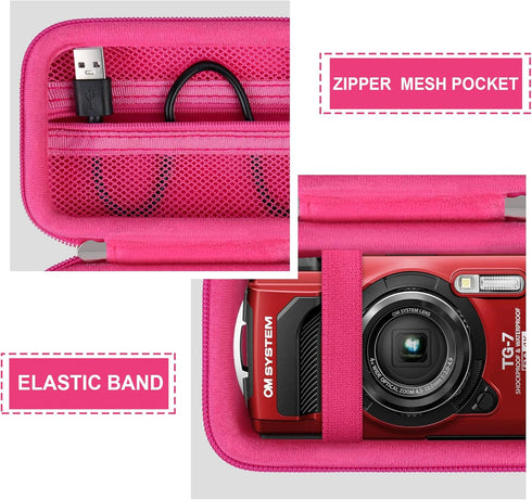 Hard Carrying Case for Olympus Tough TG-7/TG-6 Shockproof and Waterproof Digital Camera, Travel Case with Zipper Mesh