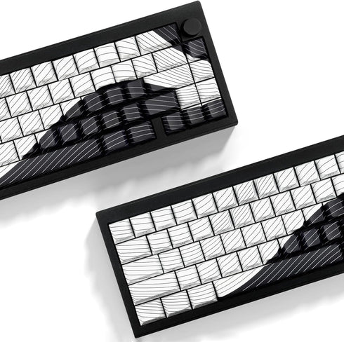 Tsungup PBT Keycaps, White & Black Topographic 128 Keys Shine Through Side Printed Keycaps 75 Percent for Gateron MX