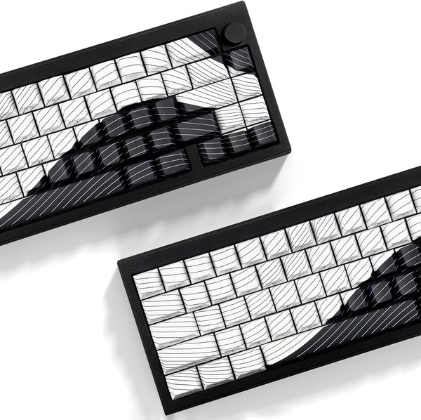 Tsungup PBT Keycaps, White & Black Topographic 128 Keys Shine Through Side Printed Keycaps 75 Percent for Gateron MX