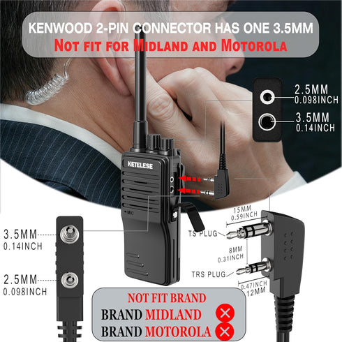 Walkie Talkie Earpiece with Mic, 2 Pin Air Acoustic Tube Surveillance Headset, Compatible with Baofeng, Kenwood, 1 Pack