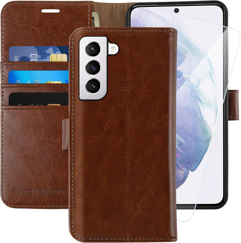 MONASAY Wallet Case for Galaxy S21+Plus 5G, 6.7 inch, Flip Folio Leather Cover with Screen Protector & RFID Blocking,
