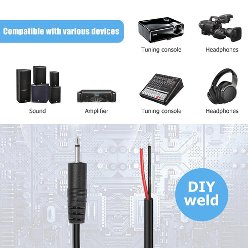 YAODHAOOD 5PCS Replacement 2.5mm TS Male Plug to Bare Wire Open End Stereo Audio Cable for Headphone Microphone Repair