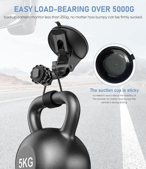 Backup Camera Monitor Mount,(7/9 inch) Large Dual Suction Cup Reverse Camera Monitor Mount,Windshield Holder for Rear View Monitor,Car Display Monitor Bracket for RVs,Trucks,Vans