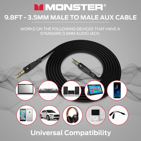 Monster Gen1 Essentials Mini-to-Mini Interconnect Audio Cable, 3.5mm Male to Male, 9.8FT, Duraflex Jacket