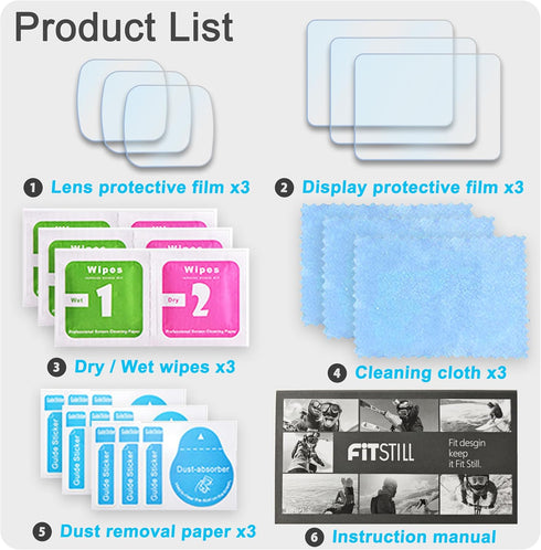 FiTSTILL 3pcs Lens Protector + 3pcs LCD Screen Protector for DJI Osmo Pocket 3 Camera, Ultra-Clear Tempered Glass Film