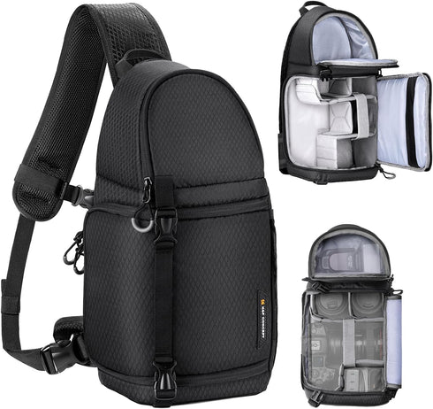 K&F Concept Waterproof Camera Sling Bag, Crossbody Backpack for DSLR/SLR/Mirrorless, Compatible with Canon/Nikon/Sony