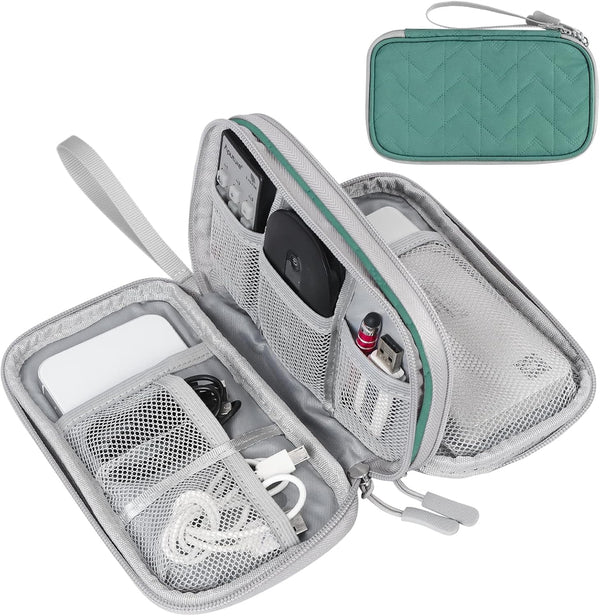 FYY Travel Cable Organizer Bag Pouch, Portable Waterproof Double Layers Electronic Accessories Case for Green Pattern