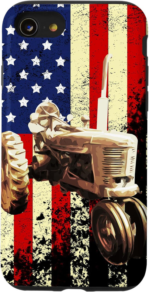 Vintage Patriotic Farm Gift Case for iPhone SE (2020), 7, 8 - US American Flag Tractor Design