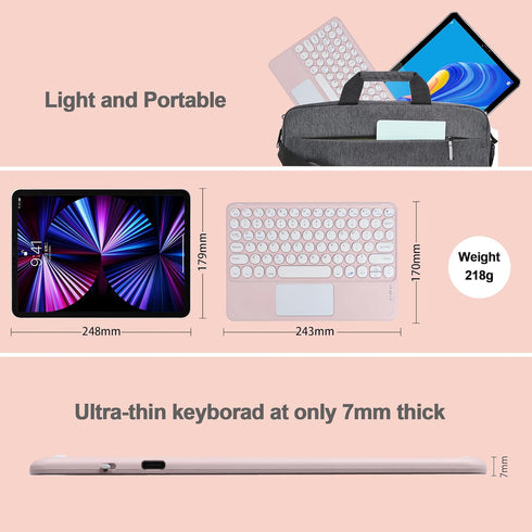 Wireless Keyboard with Touchpad, Ultra-Slim Rechargeable Bluetooth Keyboard for iPad/iPad Pro and Other Devices (Pink)