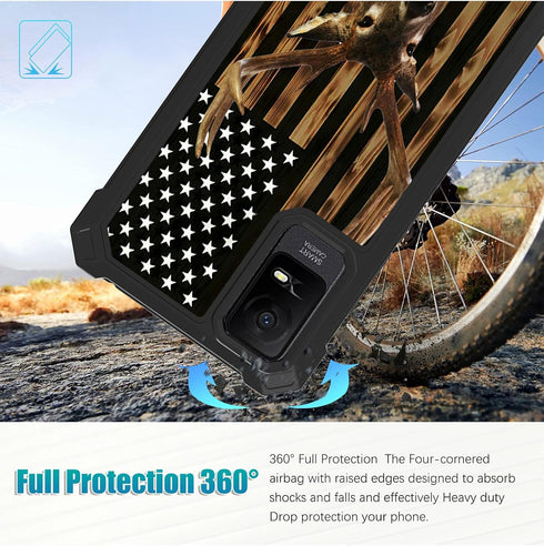 Shop TCL ION X & ION V Case with Glass Screen Protector, Heavy Duty Rugged PC & TPU Bumper, American Flag Deer Design.