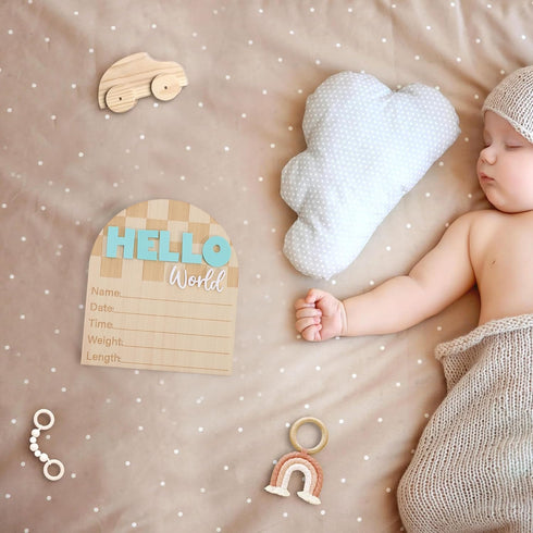 TERJIO Racing Hello World Bulletin Board - Little Racer Birth Information Record,Fast Race Car Checkered Wooden Board
