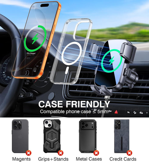 Kaistyle Wireless Car ChargerOne Hand Manual Clamping Fast Wireless Charger for Car Phone Holder Mount Charger Phone