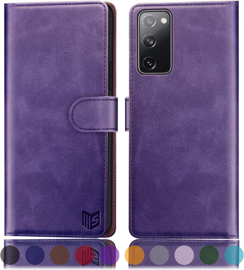 SUANPOT Leather Wallet Case for Samsung Galaxy S20 FE - RFID Blocking Credit Card Holder, Flip Folio Cover in Purple