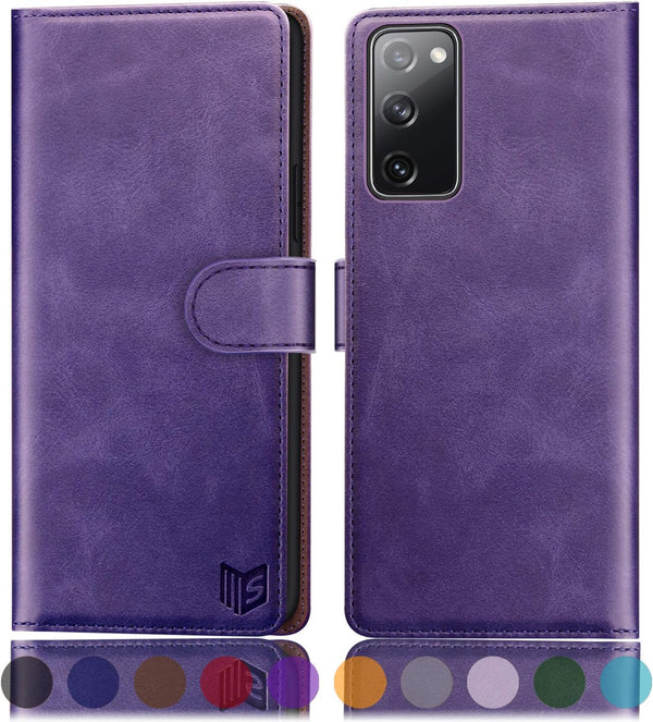 SUANPOT Leather Wallet Case for Samsung Galaxy S20 FE - RFID Blocking Credit Card Holder, Flip Folio Cover in Purple