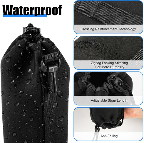 4pcs Camera Lens Bag - 4 Sizes Drawstring Lens Pouch with Thick Protective Neoprene for Canon, Nikon, Sony