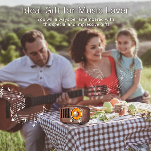 Vintage Greadio Walnut Wood Bluetooth Speaker - Retro Style Radio with Bass Enhancement, Bluetooth 5.0, MP3 & FM
