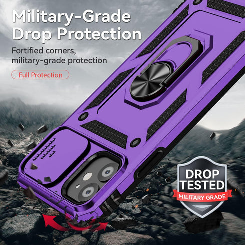 SunStory iPhone 11 Case (Purple) - Military-Grade, HD Screen Protector, Slide Camera Cover & Kickstand.