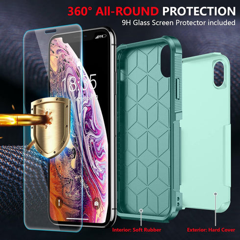 SPIDERCASE iPhone Xs Max Case, Light Green, with 10 FT Military Grade Drop Protection & 2 pcs Tempered Glass Protector