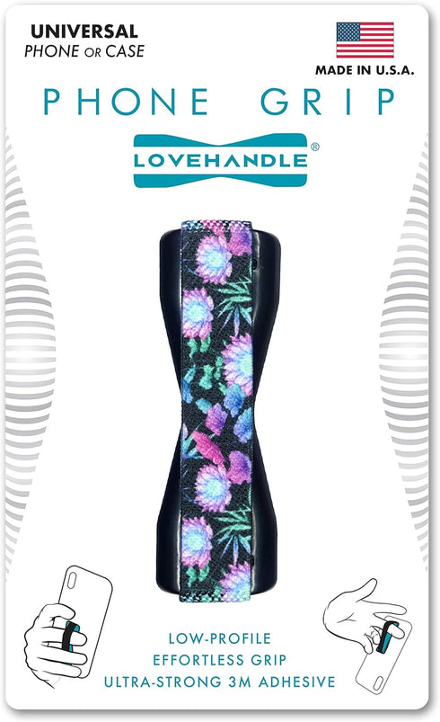 LOVEHANDLE Universal Phone Grip for Most Smartphones, Mini Tablets, Neon Flowers Design Elastic Strap with Black Base